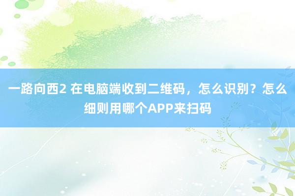 一路向西2 在电脑端收到二维码，怎么识别？怎么细则用哪个APP来扫码