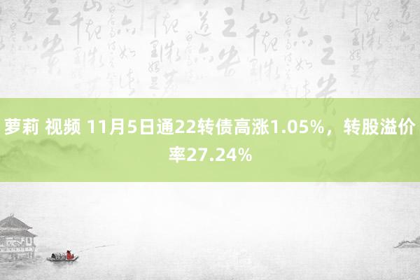 萝莉 视频 11月5日通22转债高涨1.05%，转股溢价率27.24%