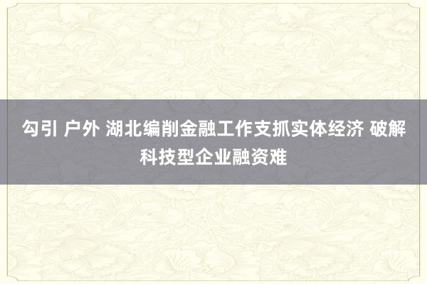 勾引 户外 湖北编削金融工作支抓实体经济 破解科技型企业融资难