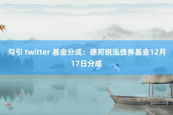 勾引 twitter 基金分成：德邦锐泓债券基金12月17日分成